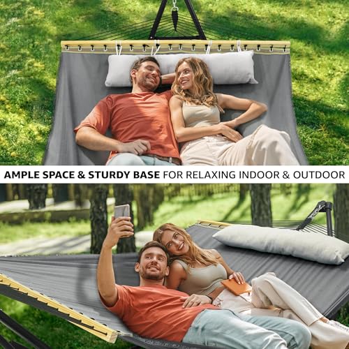 Tranquillo Unity Hammocks, Spacious and Comfortable Hammock Stand for 2, 800 lbs Capacity Steel Frame, Pre-Assembled with 30-Second Tool-Free Setup, No Screws Needed, Ideal for Indoor & Outdoor, Grey - color: 4. Light Grey, size: Large