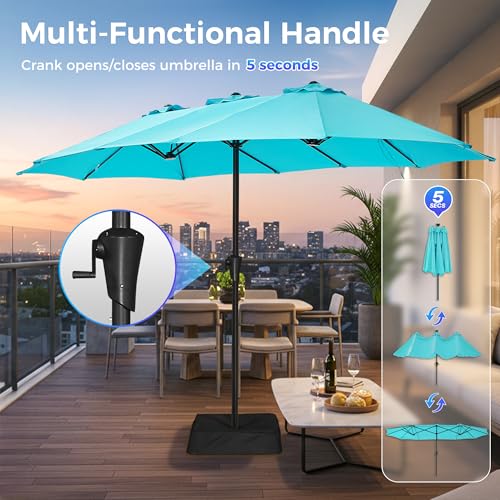 SUPERJARE 13FT Outdoor Umbrella for Patio, Double sided Pool Umbrellas with Fade Resistant Canopy, Large Table Umbrella for Deck, Market, Backyard - Light Blue(No Base) - color: Light Blue, size: 13FT