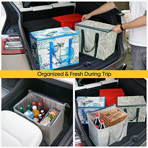 BALEINE 2Pk Insulated Reusable Grocery Bags, Collapsible Cooler Bag for Groceries, Heavy Duty Large Insulated Bag (16''x9''x13'', Midnight Blue) - color: Midnight Blue