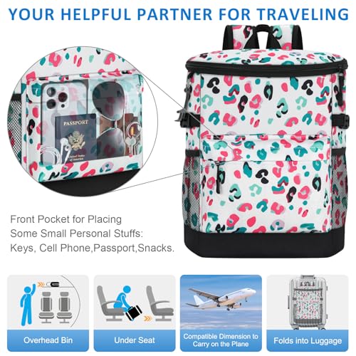 Tenot Cooler Backpack 33/40 Cans Backpack Coolers Insulated Leak Proof Soft Beach Cooler Bag for Men Women Ice Chest Backpack Camping Hiking Picnic Travel Cooler Lunch Backpack - color: Blue Leopard Print, size: 33 Cans