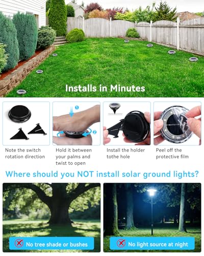 12 Pack Mini Solar Powered Ground Lights, Bright LED Solar Lights Outdoor Waterproof for Landscape Decoration, Pathway Lighting for Garden Walkway Driveway (Warm White) - color: Warm White-12pcs