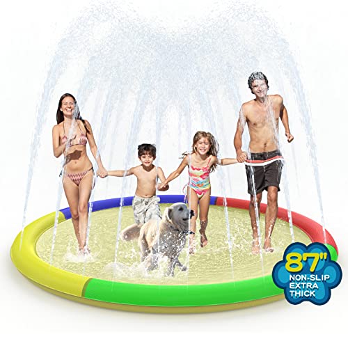 Growsland Non Slip Splash Pad for Kids and Dogs, 87'' Extra Large Splash Pad Outdoor Sprinkler for Kids, Dog Water Summer Toys Outdoor Toys for Toddlers 3-5 Kids Ages 4-8 - style: 87''Non Slip