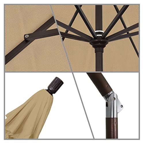 California Umbrella 9' Round Aluminum Market Umbrella, Crank Lift, Collar Tilt, Bronze Pole, Antique Beige Olefin - color: Antique Beige
