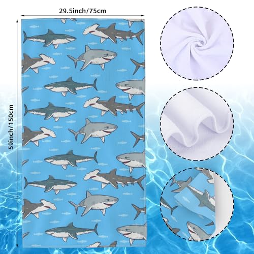 Sharks Microfiber Beach Towels,Sharks and Small Fish in Ocean Oversized Absorbent Bath Towels,Soft Quick Dry Thin Camping Towel for Adults Women Men,29.5"×59" - color: Sharks and Small Fish in Ocean