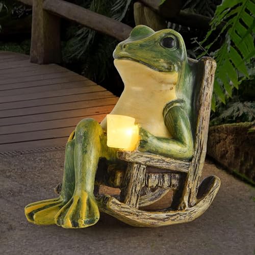FOXMIS Miniature Frog Garden Statue Mom Gifts Home Decorations Fairy Garden Accessories Outdoor Lights Solar Garden Frog Decor Art Housewarming Gift for Patio,Yard,Lawn Ornament,3.89"x2.36"x3.93 - color: Green
