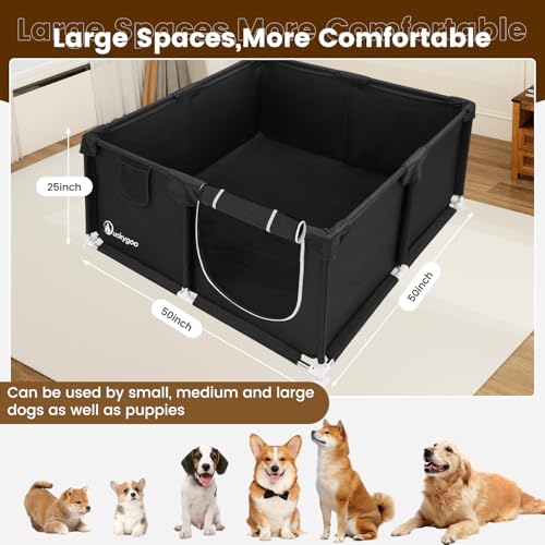 Whelping Box for Dogs - 50"L*50"W*25"H Dog Whelping Play Pen for Puppies,Pet Whelping Box Overall 600D Oxford Fabric with Absorbent Whelping Pad,Dog Birthing Box for Large Medium Small Dogs - color: black-50*50*25inch