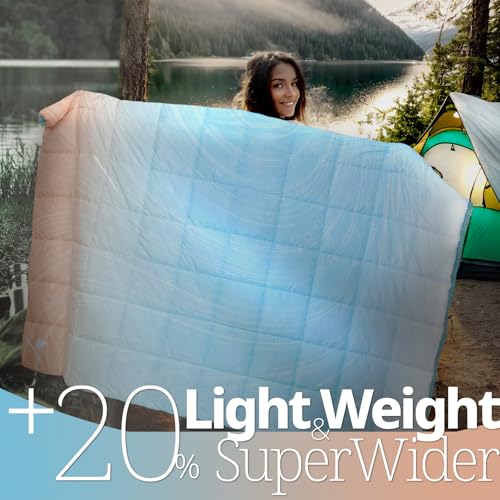 GEERTOP Lightweight Outdoor Camping Blankets for Adults, Compact Travel Blanket for Hiking Backpacking All Weather Sleeping Bag Quilt for Beach, Park, Stadium - color: Light Blue