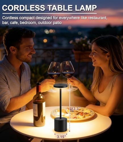 Swinerton Black Cordless Table Lamp, Rechargeable 5000mAh Battery Powered Wireless Table Light, 3 Color Dimmable Lighting, Patio Outdoor Table Lamp, Bedside Night Lamp, Ambient Light for Dining - color: Black