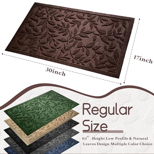 Coffee Brown Leaves Fall Outdoor Indoor Entrance Doormats, Absorbent Durable Heavy Duty Welcome Front Door Mat,Thick Natural Rubber Back,Easy Clean Entryway Mat 17x30 Inch, Low Profile - color: Leaves-coffee, size: 1'5" x 2'6" (Rectangular)