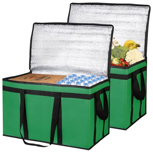Bodaon 2-Pack Insulated Food Delivery Bag, XXXL Grocery Shopping/Catering/Bags, Rideshare Delivery Bag, Cold/Hot Styrofoam Carrier for Travel/Car, Warmer/Frozen - color: Green, size: XXX-Large(without Hard Bottom)