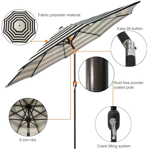 Blissun 9' Outdoor Patio Umbrella, Outdoor Table Umbrella, Yard Umbrella, Market Umbrella with 8 Sturdy Ribs, Push Button Tilt and Crank - color: Black & Ivory