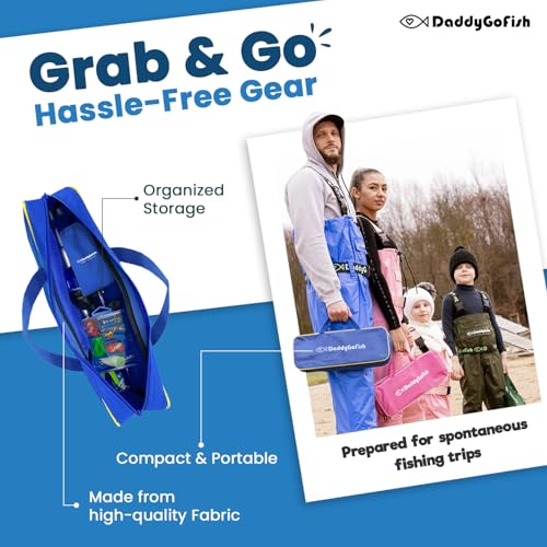 DaddyGoFish Kids Fishing Pole - Rod Reel Combo Tackle Box Starter Set - First Year Small Dock Gear Kit for Boys Girls Toddler Youth Age Beginner Little Children Junior Anglers - color: Blue (Complete Set), size: 5ft