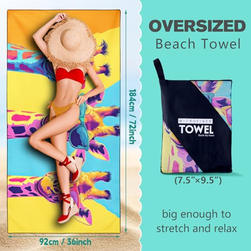 Cool Giraffe Beach Towel Oversized 36" x 72", Thin Lightweight Sand Free Quick Dry Microfiber Towel for Swimming Pool Cruise Camping Travel - color: Color_40