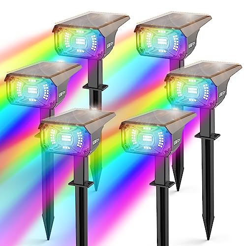 LEREKAM Color Solar Lights Outdoor Waterproof Spotlights with 9 Light Modes, Color Changing Solar Outdoor Lights for Decorate Festivals, Colored Solar Spot Lights Auto On/Off, RGBW 6 Pack - color: Multicolor, size: 6 Pack