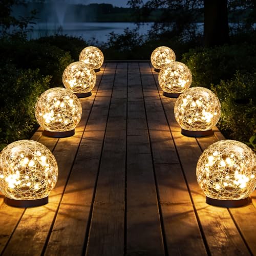 JKIMK Solar Globe Lights Outdoor Waterproof-Solar Balls Garden-Cracked Glass Ball Solar Lights Outdoor-Solar Orbs Outside-Outdoor Decorations Patio & Yard Lawn Backyard Decor - color: Warm White, size: 8 Globes