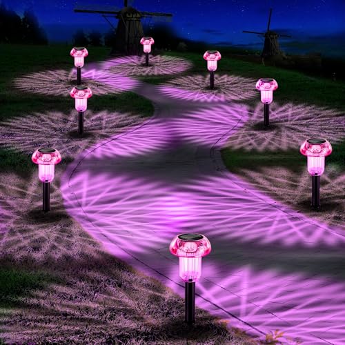 Easter Solar Pathway Lights Outdoor Decorative 4 Pack, Purple LED Mushroom Solar Lights Outdoor Waterproof Solar Powered Decor for Yard Driveway Patio, Valentines Day Halloween Christmas Garden Decor - color: 4-Pack Pink-Purple