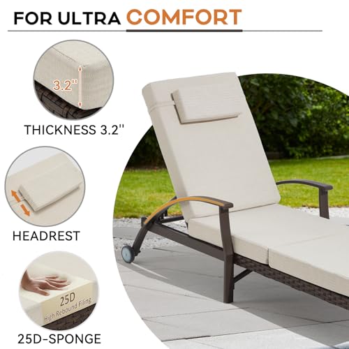 Outdoor Lounge Chairs Set of 4, Lounge Chair Outdoor Chaise Lounge with Adjustable 6-Position, 115-180° for Poolside, Backyard, Lawn, Deck (79.1'', Beige) - color: Beige, size: 4 pieces
