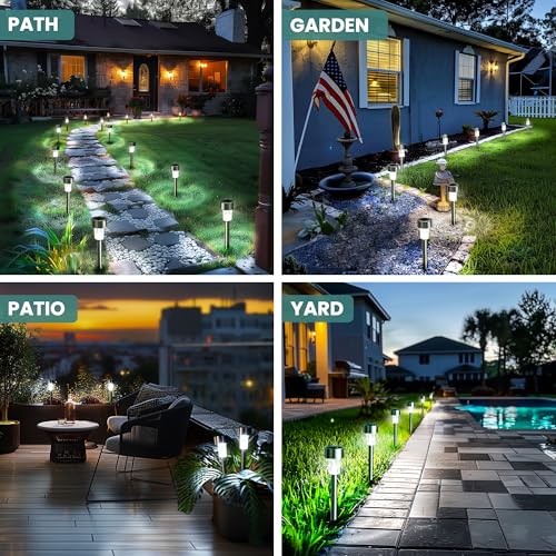 GIGALUMI 24 Pack Solar Path Lights Outdoor,Solar Lights Outdoor Waterproof,Stainless Steel LED Landscape Lighting,Solar Garden Lights for Driveway,Pathway,Patio,Yard - color: Cold White, size: 24 PACK