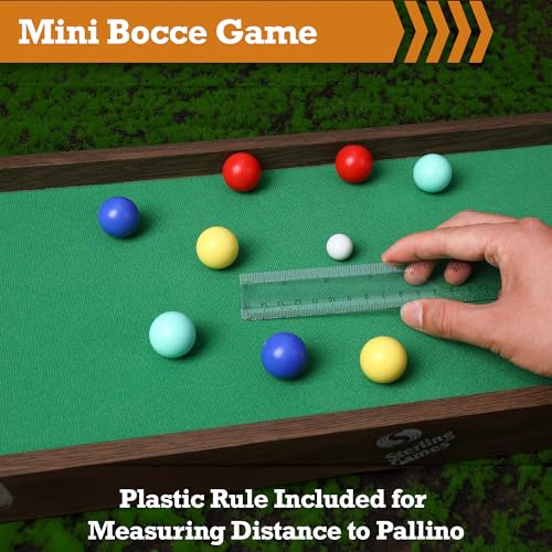 Sterling Games Tabletop Bowling Combo Set, Wooden Arcade Board with Marbles and Pins, Indoor Table Top Game for Kids and Family - style: Bowling/Bocce
