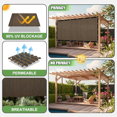 90% Outdoor Sun Shade Cloth, 6'×8' Pergola Shade Cover with Grommets, Privacy Screen Sunshades for Patio Garden Backyard Plant, Mocha - color: Mocha, size: 0 6 X 0 8 FT