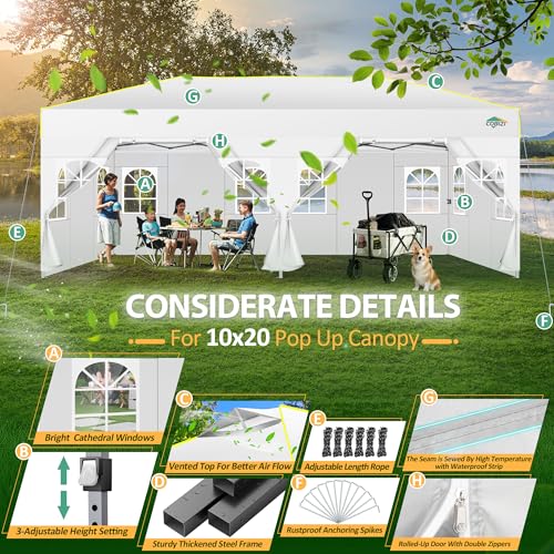 COBIZI 10x20 Pop Up Canopy Tent with 6 Sidewalls One Push Setup Outdoor Commercial Gazebo Waterproof UPF 50+ Party Tent with Carry Bag,Air Vent,Sandbag Tents for Parties,Wedding,Backyard,White - color: White(1-year warranty), size: 10x20