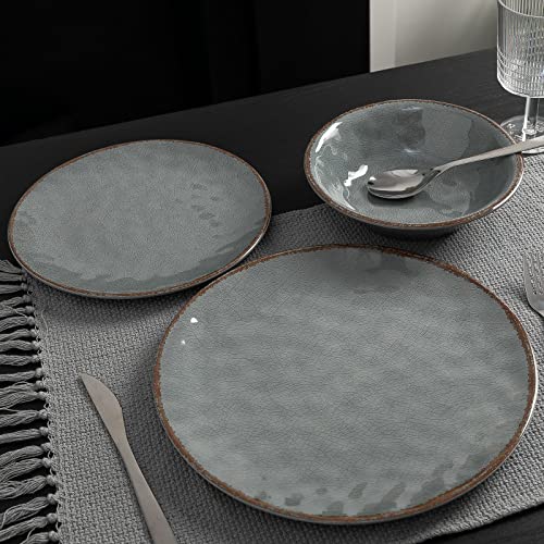 LEHAHA Rustic Farmhouse 12 Piece Melamine Camping Dinnerware Set, Plates and Bowls Sets, Indoor and Outdoor Use, Lightweight and Unbreakable Kitchen dishes Set for 4(Grey) - color: Gray