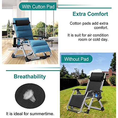 DoCred Zero Gravity Chair, Lawn Recliner, Reclining Patio Lounger Chair, Folding Portable Chaise with Detachable Headrest and Cup Holder - color: Linen Blue, style: Zero Gravity Chair