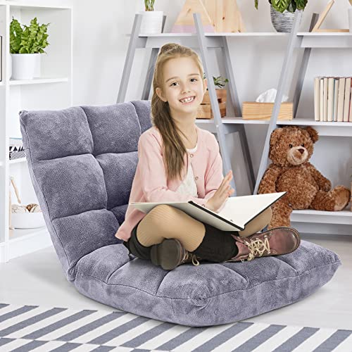 Giantex Folding Floor Chair with Back Support, 14 Adjustable Position, Padded Sleeper Bed, Couch Recliner, Gaming Floor Chairs for Adults, Meditation, Living Room (Grey) - color: Grey, size: 26.5"x22.5"x22"
