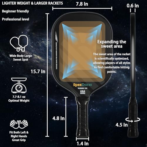 Pickleball Paddles Set of 2, USAPA Approved Lightweight Fiberglass Pickleball Paddles,Pickleball Indoor Outdoor Game for Adults Family Friends, Pickleball Gift for Men Women