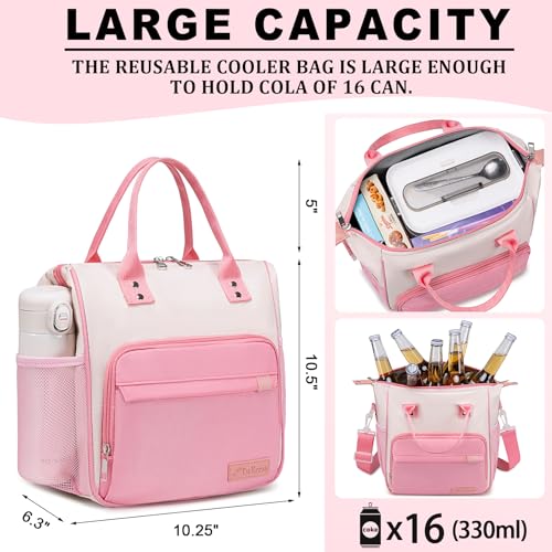 Aesthetic Lunch Box for Women Preppy Insulated Lunch Bag for Young Ladies College Lunch Tote Bag School Supplies Accessories - color: A15: Beige,Pink, size: Large