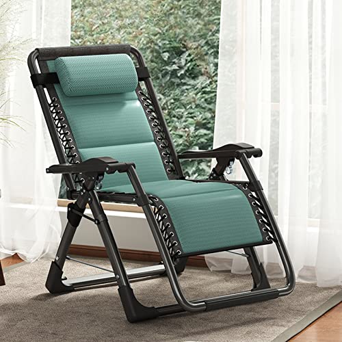 DoCred Zero Gravity Chair, Lawn Recliner, Reclining Patio Lounger Chair, Folding Portable Chaise with Detachable Headrest and Cup Holder Cool Green - color: Cool Green, style: Zero Gravity Chair
