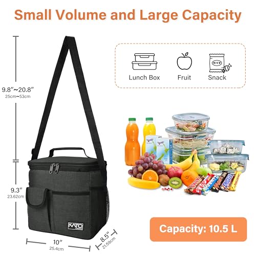 Tirrinia Insulated Large Lunch Bag for Women Men, Leakproof Lunch Box Containers for Adults, Work, School, Soft Lunchbox for Kids, Boys, Adult Cooler Bag for Picnic, Hiking,Beach, Black - color: Black, size: Large-10.5L