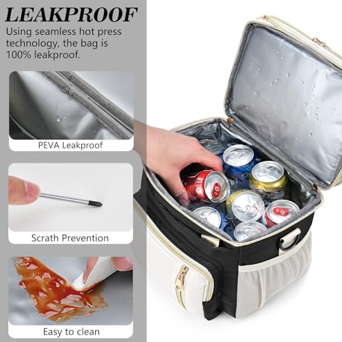 Lunch Box & Lunch Bag for Women Men, Large Insulated Adult Lunch Box Leakproof Lunchbox Cooler Bag for Work Picnic Beach,16L, Black & White - color: Carbon Black