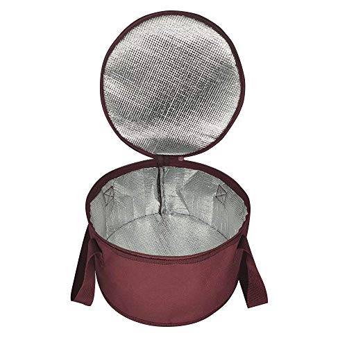 Set of 2 Polyester Fabric Round Thermal Casserole Carrier,Reusable Insulated Lunch Cooler Bag,Pie Carrier for Potluck,Picnics,Collapsible Cooler for Hot/Cold Food,11X7 inch - color: Red Color