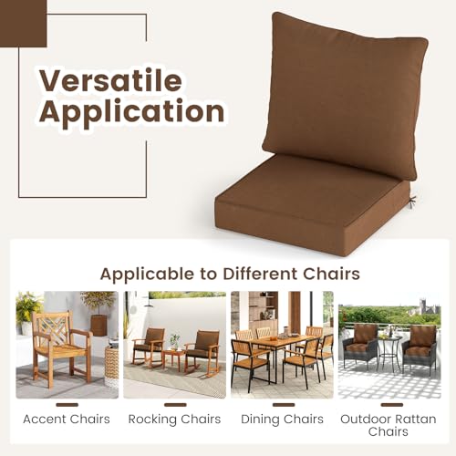 Giantex Patio Cushion Set, Outdoor Chair Seat Pads w/Non-Slip Rope Belts, Detachable Patio Furniture Cushions, Thick Seat Cushion & Back Cushion for Living Room Floor Sofa Patio Garden Chair (Brown) - color: Brown