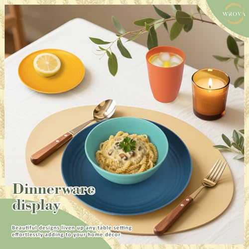 Wrova Wheat Straw Dinnerware Set of 32, Unbreakable Dinner Plates and Bowls Dishes Sets Service for 8,Dishwasher Safe Dinnerware Sets for Kitchen and Camping.Vibrant Series - color: Vibrant Series, size: 32 Pack