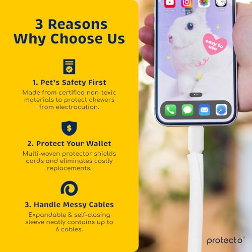 PROTECTO Heavy Duty Dog & Cat Cord Protector 10ft Long Sleeve, Easy-to-Use 3/8 in Cord Cover for Pet, Odorless White Color, No Chew Solution for Power, Audio & Video Wire Tubing, Fits 4-6 Cables - color: White, size: 3/8"-10ft - 1pk
