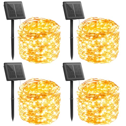 Minetom Solar String Lights, 4 Packs Total 132Ft 400 LED Solar Fairy Lights, Waterproof Solar Lights for Outside Patio Yard Tree Wedding Christmas, Warm White - color: Warm White, size: 4 Packs