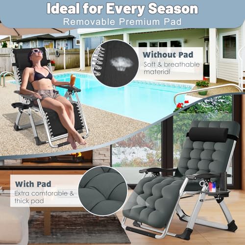 Slsy Zero Gravity Chair, Reclining Lounge Chair with Removable Cushion & Tray for Indoor and Outdoor, Patio Recliner Folding Reclining Chair - color: Brume, style: Zero Gravity Chair