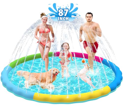 Raxurt Splash Pad for Dogs, 87in Anti-Slip Dog Pool Splash Pad 0.55mm Thickened Durable Bath Pool Pet Summer Outdoor Water Toys Backyard Fountain Play Mat, Colorful - color: Colorful, size: 87in