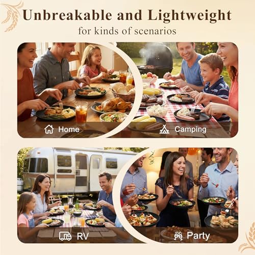 Dinner Plates Set 10 Inch, Unbreakable Wheat Straw Plates 8 PCS, Alternatives to Plastic Plates Rusable, Microwave Safe Salad Plates for Breakfast, Lunch, Dinner - Black - color: Black, size: 10 Inch