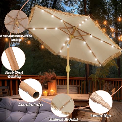 GDY 7.5 ft Tiki Patio Umbrella, Hula Thatched Umbrella with18 LED Sloar Ligths, Pool, Patio, Beach - color: Thatch+18 Lights, size: Umbrella Only