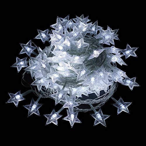 Twinkle Star 33FT 100 LED Star String Lights, Plug in Fairy String Lights Waterproof, Extendable for Indoor, Outdoor, Wedding Party, Christmas Tree, New Year, Garden Decoration, White - color: White, size: Star lights - 49 ft