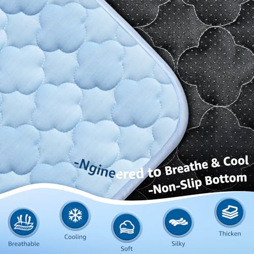 Dog Cooling Mat for Large Dogs, Long-Lasting Cool Pad for Dogs Outdoor & Indoor Use with Ice Silk Fabric & Waterproof Cover, Summer Cooling Pet Bed 36" x 26", Non-Slip Washable Pet Blanket - color: Blue Cloud Stitching, size: Large