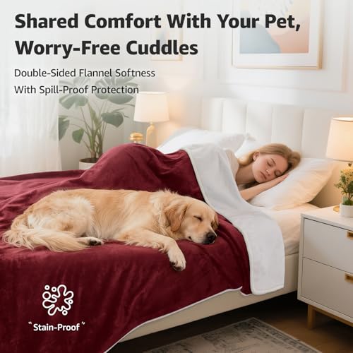 LOOBANI Waterproof Blanket for Bed: Reversible Soft Flannel Twin Bed Blanket 60" x 80", Leakproof Throw Spill-Proof Dog Pet Blanket for Couch, Sofa Protect, Movie Time, Camping, Travel, Red - color: Red, size: 60" x 80"