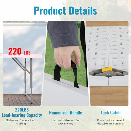 PayLessHere | 4FT Folding Table | Portable Plastic Table with Carry Handle | Waterproof & Foldable Table Design | Steel Frame with Lock | White | for Events, Camping, Indoor & Outdoor Use - color: White, size: 4 FT