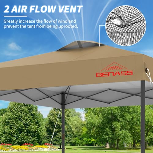 8x8 Pop Up Canopy, Easy Up Canopy Tent, Heavy Duty Tents for Parties, One Person Set Up Event Tent, Khaki - color: Khaki, size: 8x8