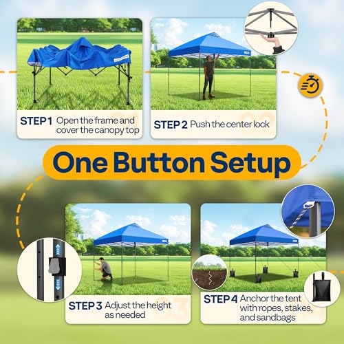 VIVOHOME 10x10ft Pop Up Canopy Tent One Push Setup Outdoor Portable Shelter Tent Heavy Duty with Wheel Carry Bag and 4 Sandbags, Blue - color: Blue, size: 10x10 ft