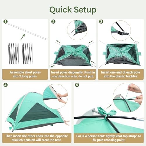 Wolfwise Large Beach Tent Sun Shelter for 3-4 Person, Spacious Sun Shade UPF 50+ UV Protection, Extendable Floor for Privacy, 3 Ventilated Mesh Windows, Carrying Bag, 95 ″x65″x55″,Mint Green - color: Mint Green
