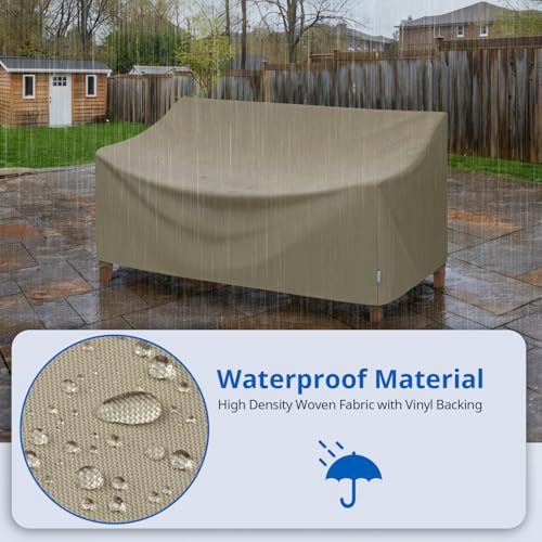 SunPatio Outdoor Sofa Cover 60 Inch, Heavy Duty Waterproof Patio Loveseat Cover 2-Seater, All Weather Protection Outdoor Couch Protector for Patio Furniture, 60" W x 36" D x 30" H, Taupe - size: 60" W x 36" D x 30" H